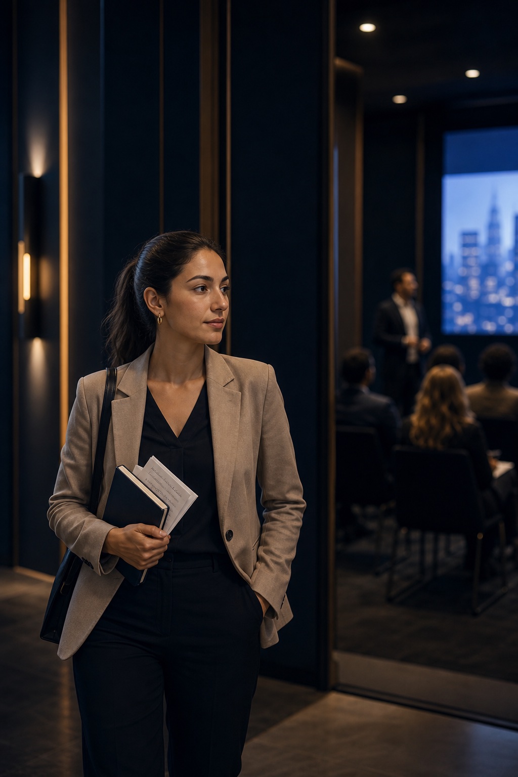 Jeune active repartant d'une session de nuit avec son plan