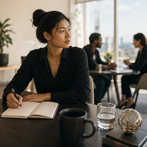 Professionnelle clarifiant sa trajectoire de carrière dans un environnement de travail