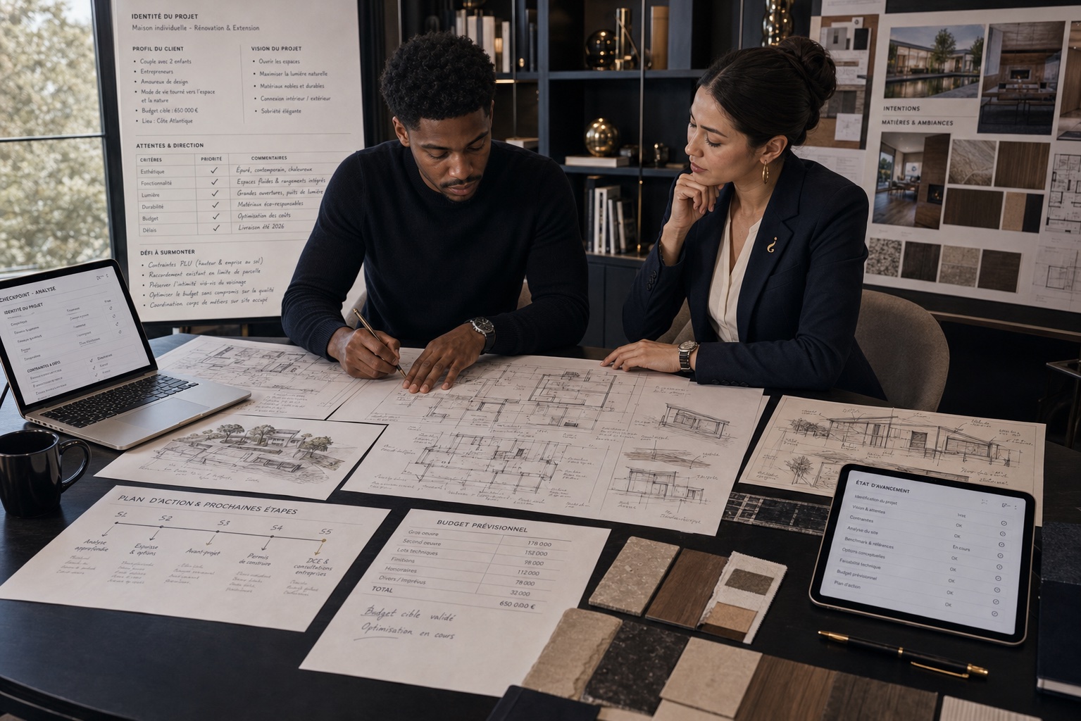 Jeune architecte préparant son Bilan de santé Checkpoint avec une consultante Rayflections