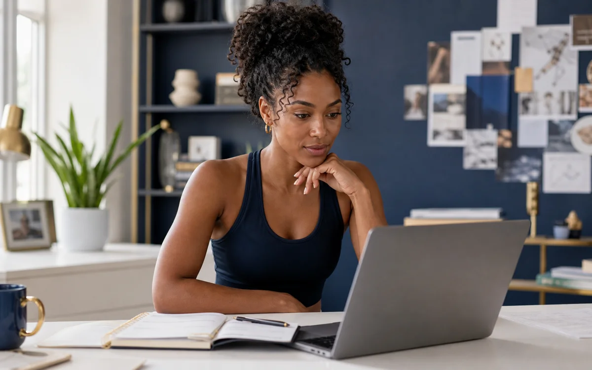 Jeune entrepreneuse suivant son Checkpoint Digital en autonomie