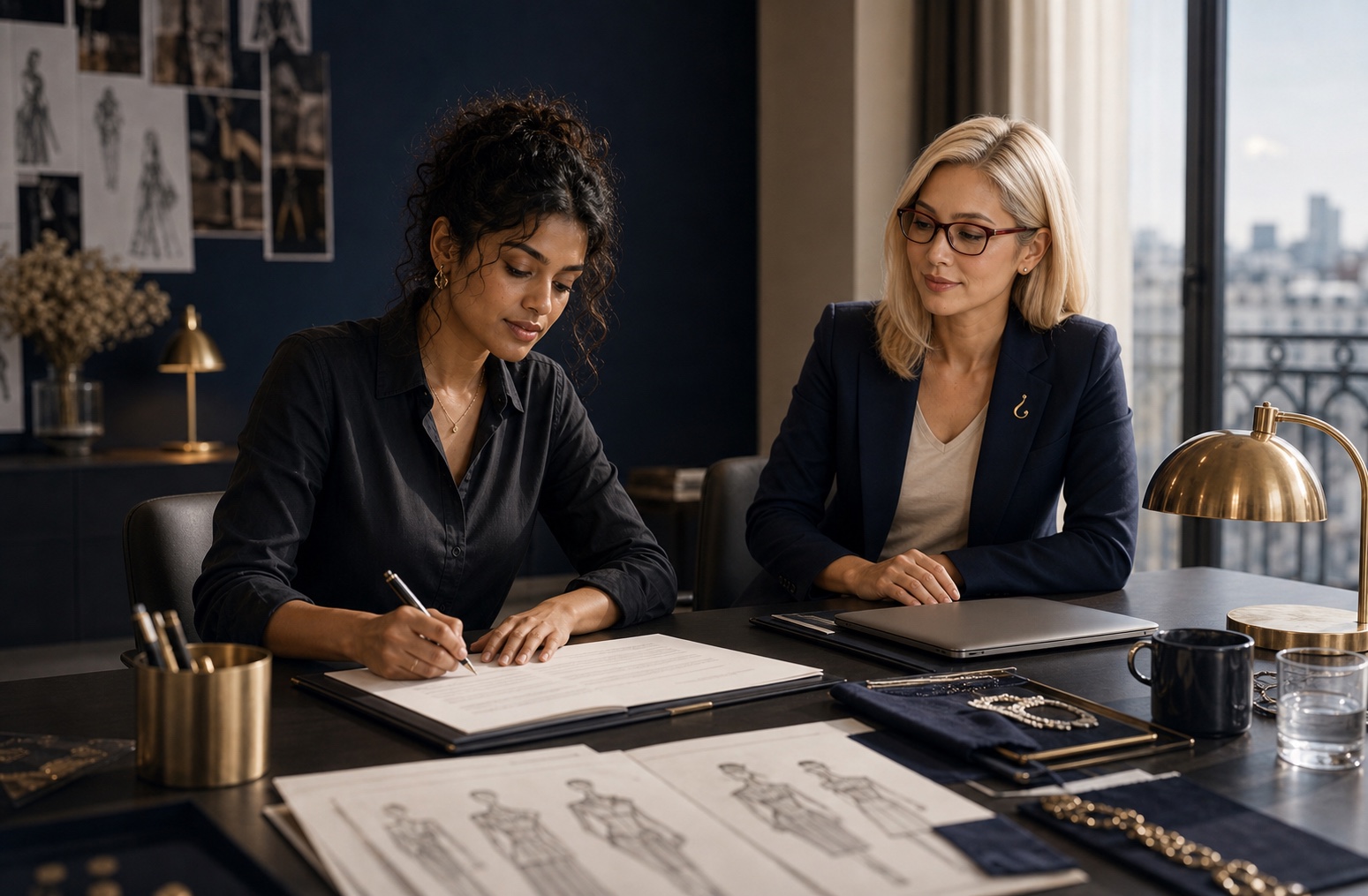 Une styliste valide son plan d'action avec Lisa pendant la phase Direction