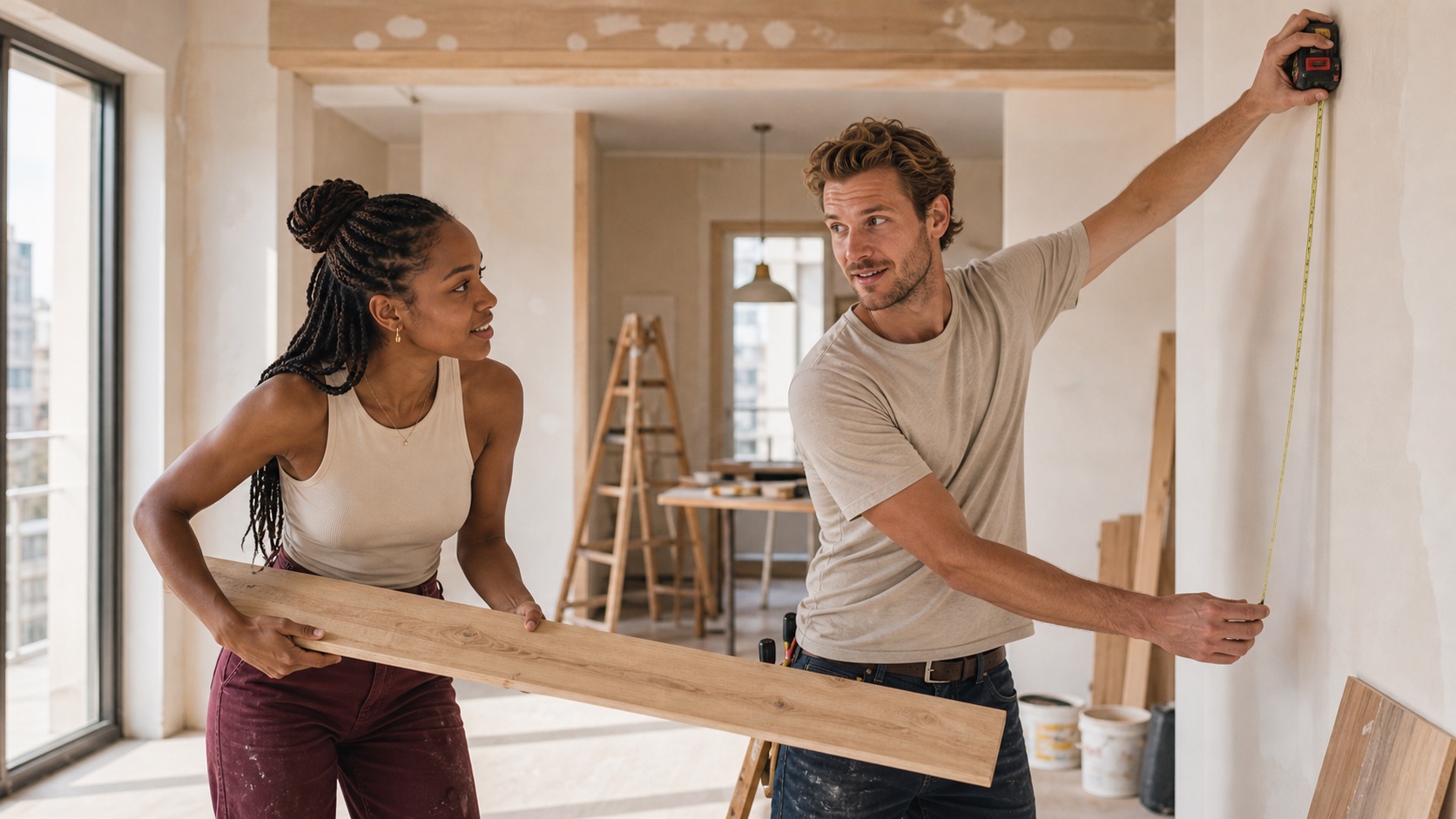 Couple construisant un projet de vie commun dans un appartement