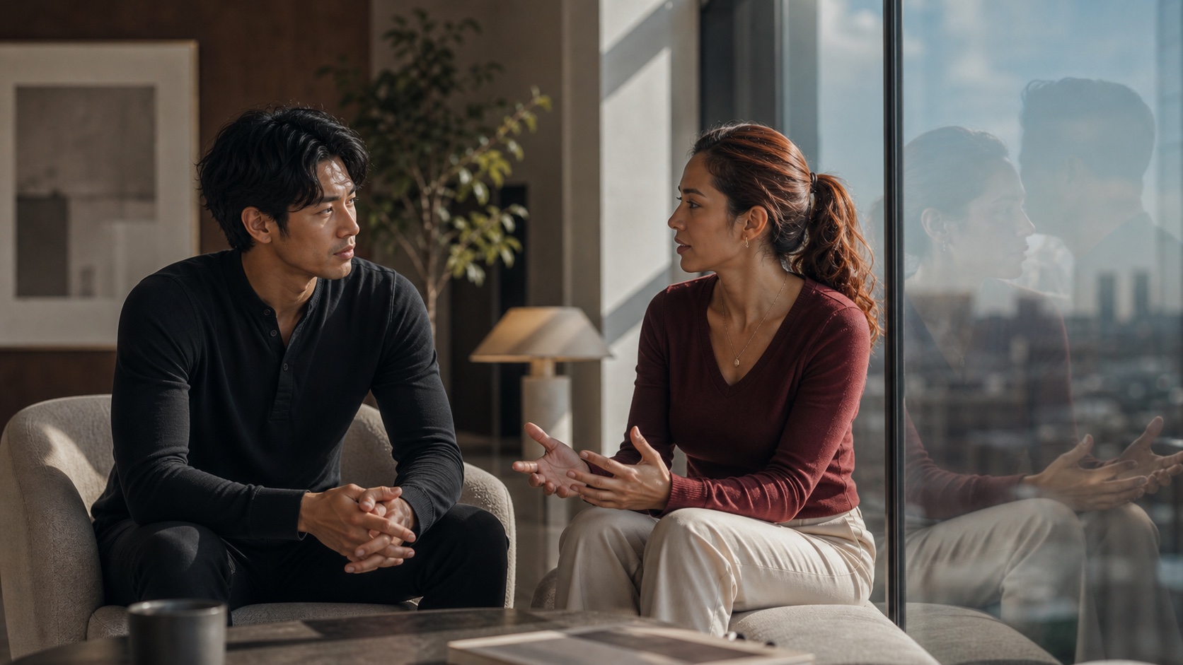 Couple en discussion pour clarifier son fonctionnement relationnel
